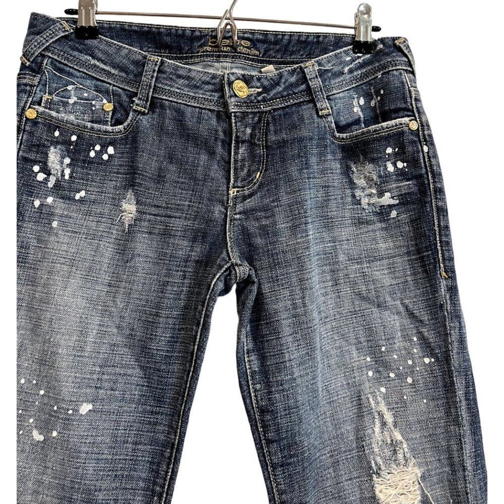 Bebe Premium Denim USA Paint Splatter Distressed Flare Jeans 29 Y2K - Picture 7 of 13